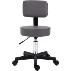 HOMCOM Tabouret Massage à Roulettes Réglable En Hauteur Pivotant Dossier Ergonomique Gris
