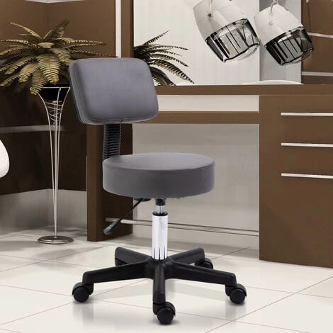 HOMCOM Tabouret Massage à Roulettes Réglable En Hauteur Pivotant Dossier Ergonomique Gris 4 HOMCOM Tabouret Massage à Roulettes Réglable En Hauteur Pivotant Dossier Ergonomique Gris – Image 2