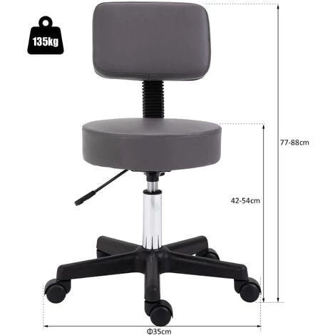 HOMCOM Tabouret Massage à Roulettes Réglable En Hauteur Pivotant Dossier Ergonomique Gris 5 HOMCOM Tabouret Massage à Roulettes Réglable En Hauteur Pivotant Dossier Ergonomique Gris – Image 3