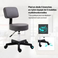 HOMCOM Tabouret Massage à Roulettes Réglable En Hauteur Pivotant Dossier Ergonomique Gris 11 HOMCOM Tabouret Massage à Roulettes Réglable En Hauteur Pivotant Dossier Ergonomique Gris -France HOMCOM Soldes 2022 25007679 5