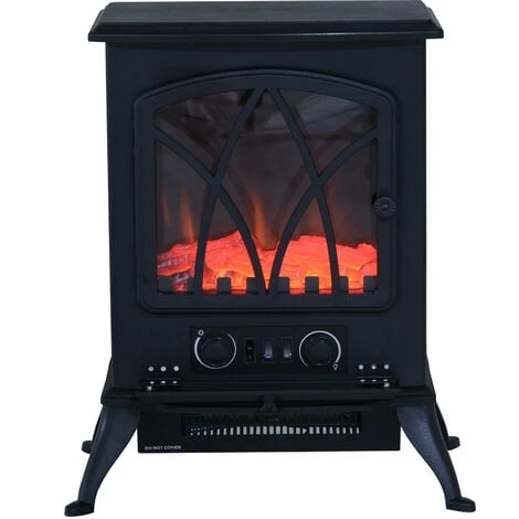 HOMCOM Cheminée électrique Poêle Style Rétro Thermostat 1000-2000 W Noir 6 HOMCOM Cheminée électrique Poêle Style Rétro Thermostat 1000-2000 W Noir – Image 4