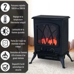 HOMCOM Cheminée électrique Poêle Style Rétro Thermostat 1000-2000 W Noir 11 HOMCOM Cheminée électrique Poêle Style Rétro Thermostat 1000-2000 W Noir -France HOMCOM Soldes 2022 25007743 5