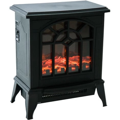 HOMCOM Cheminée électrique Poêle Style Rétro 900-1800 W Simulation Flammes LED Porte Noir - Noir 3 HOMCOM Cheminée électrique Poêle Style Rétro 900-1800 W Simulation Flammes LED Porte Noir - Noir