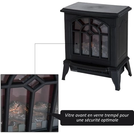 HOMCOM Cheminée électrique Poêle Style Rétro 900-1800 W Simulation Flammes LED Porte Noir - Noir 7 HOMCOM Cheminée électrique Poêle Style Rétro 900-1800 W Simulation Flammes LED Porte Noir - Noir – Image 5