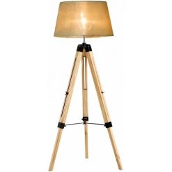 HOMCOM Lampadaire Trépied Hauteur Réglable 65 X 65 X 99-143 Cm Lampe De Sol 40 W Bois Style Nordique Beige