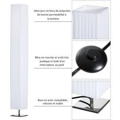 HOMCOM Lampe Lampadaire Colonne Sur Pied Moderne Lumière Tamisée 40 W 14L X 14l X 120H Cm Inox Blanc 11 HOMCOM Lampe Lampadaire Colonne Sur Pied Moderne Lumière Tamisée 40 W 14L X 14l X 120H Cm Inox Blanc -France HOMCOM Soldes 2022 25007771 5
