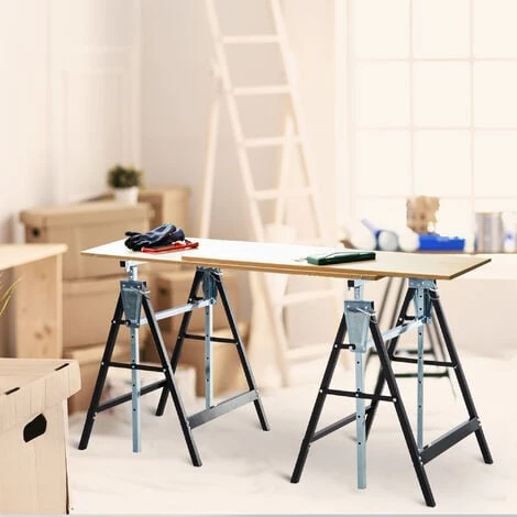 HOMCOM Lot De 2 Tréteaux Pliables Télescopiques Hauteur Réglable 80-130 Cm Noir 4 HOMCOM Lot De 2 Tréteaux Pliables Télescopiques Hauteur Réglable 80-130 Cm Noir – Image 2