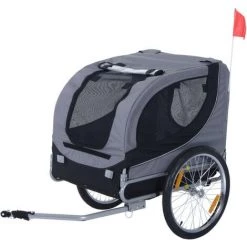 HOMCOM Remorque Velo Pour Chien Animaux Avec Drapeau Et 8 Reflecteurs Gris Et Noir - Gris Noir