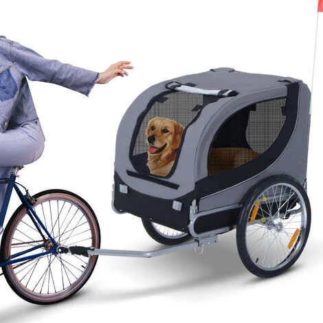 HOMCOM Remorque Velo Pour Chien Animaux Avec Drapeau Et 8 Reflecteurs Gris Et Noir - Gris Noir 4 HOMCOM Remorque Velo Pour Chien Animaux Avec Drapeau Et 8 Reflecteurs Gris Et Noir - Gris Noir – Image 2