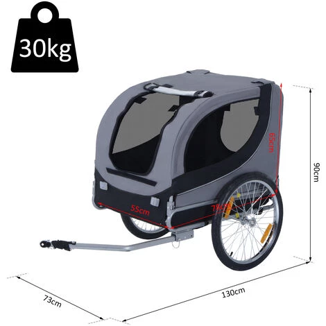 HOMCOM Remorque Velo Pour Chien Animaux Avec Drapeau Et 8 Reflecteurs Gris Et Noir - Gris Noir 5 HOMCOM Remorque Velo Pour Chien Animaux Avec Drapeau Et 8 Reflecteurs Gris Et Noir - Gris Noir – Image 3