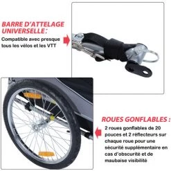 HOMCOM Remorque Velo Pour Chien Animaux Avec Drapeau Et 8 Reflecteurs Gris Et Noir - Gris Noir 10 HOMCOM Remorque Velo Pour Chien Animaux Avec Drapeau Et 8 Reflecteurs Gris Et Noir - Gris Noir -France HOMCOM Soldes 2022 25007863 4