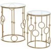 HOMCOM Tables Gigognes Lot De 2 Tables Basses Rondes Design Style Art Déco Ø 41 Et Ø 36 Cm Métal Doré Verre Trempé 5 Mm