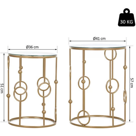 HOMCOM Tables Gigognes Lot De 2 Tables Basses Rondes Design Style Art Déco Ø 41 Et Ø 36 Cm Métal Doré Verre Trempé 5 Mm 5 HOMCOM Tables Gigognes Lot De 2 Tables Basses Rondes Design Style Art Déco Ø 41 Et Ø 36 Cm Métal Doré Verre Trempé 5 Mm – Image 3