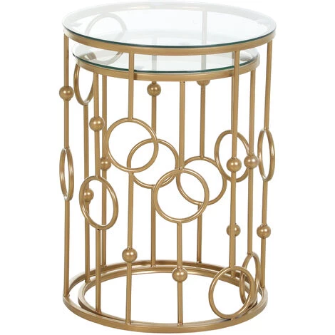 HOMCOM Tables Gigognes Lot De 2 Tables Basses Rondes Design Style Art Déco Ø 41 Et Ø 36 Cm Métal Doré Verre Trempé 5 Mm 6 HOMCOM Tables Gigognes Lot De 2 Tables Basses Rondes Design Style Art Déco Ø 41 Et Ø 36 Cm Métal Doré Verre Trempé 5 Mm – Image 4