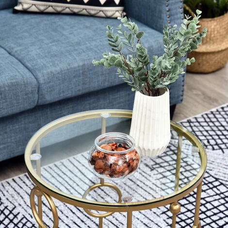 HOMCOM Tables Gigognes Lot De 2 Tables Basses Rondes Design Style Art Déco Ø 41 Et Ø 36 Cm Métal Doré Verre Trempé 5 Mm 7 HOMCOM Tables Gigognes Lot De 2 Tables Basses Rondes Design Style Art Déco Ø 41 Et Ø 36 Cm Métal Doré Verre Trempé 5 Mm – Image 5