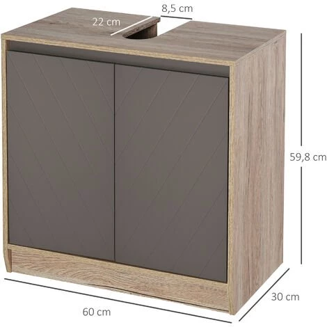 HOMCOM Meuble Salle De Bain - Meuble Sous-vasque - Placard 2 Portes Avec étagère - Dim. 60L X 30l X 59H Cm - Panneaux Particules Chêne Clair Gris 5 HOMCOM Meuble Salle De Bain - Meuble Sous-vasque - Placard 2 Portes Avec étagère - Dim. 60L X 30l X 59H Cm - Panneaux Particules Chêne Clair Gris – Image 3
