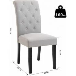 HOMCOM Lot De 2 Chaises De Salle à Manger Chaise De Cuicine Grand Confort Pieds En Bois Lin 47 X 55 X 100 Cm - Gris -France HOMCOM Soldes 2022 25008020 3