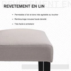 HOMCOM Lot De 2 Chaises De Salle à Manger Chaise De Cuicine Grand Confort Pieds En Bois Lin 47 X 55 X 100 Cm - Gris -France HOMCOM Soldes 2022 25008020 4