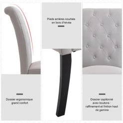 HOMCOM Lot De 2 Chaises De Salle à Manger Chaise De Cuicine Grand Confort Pieds En Bois Lin 47 X 55 X 100 Cm - Gris -France HOMCOM Soldes 2022 25008020 5