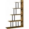 HOMCOM Étagère Bibliothèque Séparateur De Pièce Style Industriel En Escalier 5 étagères Dim. 102L X 30l X 160H Cm Acier Noir Panneaux Particules Aspect Vieux Bois Chêne