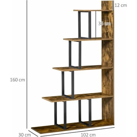 HOMCOM Étagère Bibliothèque Séparateur De Pièce Style Industriel En Escalier 5 étagères Dim. 102L X 30l X 160H Cm Acier Noir Panneaux Particules Aspect Vieux Bois Chêne 5 HOMCOM Étagère Bibliothèque Séparateur De Pièce Style Industriel En Escalier 5 étagères Dim. 102L X 30l X 160H Cm Acier Noir Panneaux Particules Aspect Vieux Bois Chêne – Image 3
