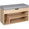 HOMCOM Meuble Chaussures Banc à Chaussures 2 Niveaux Rangement, Niche + Coffre Intégré Avec Coussin Beige Gris - Beige -France HOMCOM Soldes 2022 25008097 1
