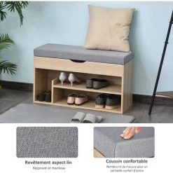 HOMCOM Meuble Chaussures Banc à Chaussures 2 Niveaux Rangement, Niche + Coffre Intégré Avec Coussin Beige Gris - Beige 10 HOMCOM Meuble Chaussures Banc à Chaussures 2 Niveaux Rangement, Niche + Coffre Intégré Avec Coussin Beige Gris - Beige -France HOMCOM Soldes 2022 25008097 4