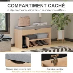 HOMCOM Meuble Chaussures Banc à Chaussures 2 Niveaux Rangement, Niche + Coffre Intégré Avec Coussin Beige Gris - Beige 11 HOMCOM Meuble Chaussures Banc à Chaussures 2 Niveaux Rangement, Niche + Coffre Intégré Avec Coussin Beige Gris - Beige -France HOMCOM Soldes 2022 25008097 5