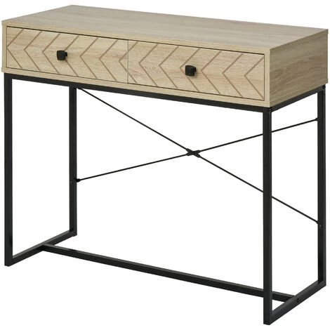HOMCOM Table Console Industriel 2 Tiroirs Bois Naturel Pieds Métal Dim. 90 X 35 X 76 Cm - Bois Naturel 3 HOMCOM Table Console Industriel 2 Tiroirs Bois Naturel Pieds Métal Dim. 90 X 35 X 76 Cm - Bois Naturel