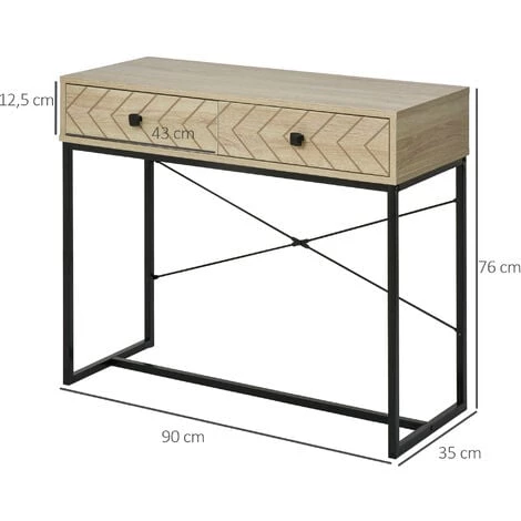 HOMCOM Table Console Industriel 2 Tiroirs Bois Naturel Pieds Métal Dim. 90 X 35 X 76 Cm - Bois Naturel 5 HOMCOM Table Console Industriel 2 Tiroirs Bois Naturel Pieds Métal Dim. 90 X 35 X 76 Cm - Bois Naturel – Image 3