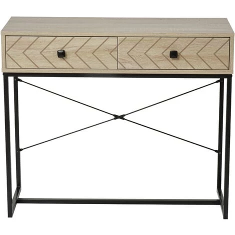 HOMCOM Table Console Industriel 2 Tiroirs Bois Naturel Pieds Métal Dim. 90 X 35 X 76 Cm - Bois Naturel 7 HOMCOM Table Console Industriel 2 Tiroirs Bois Naturel Pieds Métal Dim. 90 X 35 X 76 Cm - Bois Naturel – Image 5