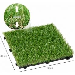 HOMCOM Gazon Synthétique Artificiel Set De 10 Dalles Carreaux 30 X 30 Cm épaisseur Confort 3,5 Cm à Emboîter Vert - Vert -France HOMCOM Soldes 2022 25008159 3