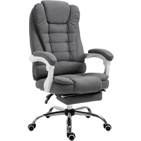 HOMCOM Fauteuil De Bureau Manager Grand Confort Repose-pied Dossier Inclinable Accoudoirs Rembourrés Lin Gris - Gris 3 HOMCOM Fauteuil De Bureau Manager Grand Confort Repose-pied Dossier Inclinable Accoudoirs Rembourrés Lin Gris - Gris