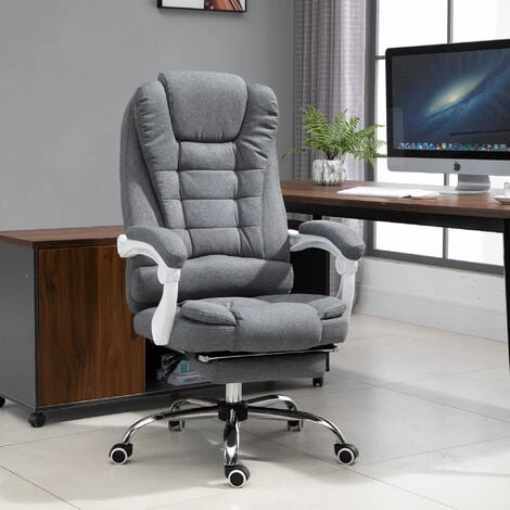 HOMCOM Fauteuil De Bureau Manager Grand Confort Repose-pied Dossier Inclinable Accoudoirs Rembourrés Lin Gris - Gris 4 HOMCOM Fauteuil De Bureau Manager Grand Confort Repose-pied Dossier Inclinable Accoudoirs Rembourrés Lin Gris - Gris – Image 2