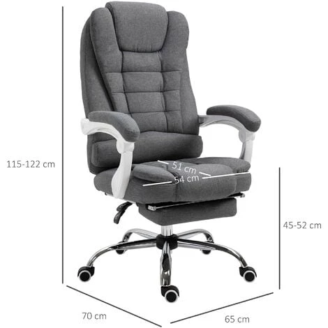 HOMCOM Fauteuil De Bureau Manager Grand Confort Repose-pied Dossier Inclinable Accoudoirs Rembourrés Lin Gris - Gris 5 HOMCOM Fauteuil De Bureau Manager Grand Confort Repose-pied Dossier Inclinable Accoudoirs Rembourrés Lin Gris - Gris – Image 3