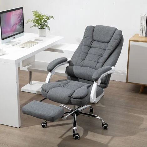 HOMCOM Fauteuil De Bureau Manager Grand Confort Repose-pied Dossier Inclinable Accoudoirs Rembourrés Lin Gris - Gris 6 HOMCOM Fauteuil De Bureau Manager Grand Confort Repose-pied Dossier Inclinable Accoudoirs Rembourrés Lin Gris - Gris – Image 4
