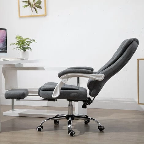 HOMCOM Fauteuil De Bureau Manager Grand Confort Repose-pied Dossier Inclinable Accoudoirs Rembourrés Lin Gris - Gris 7 HOMCOM Fauteuil De Bureau Manager Grand Confort Repose-pied Dossier Inclinable Accoudoirs Rembourrés Lin Gris - Gris – Image 5