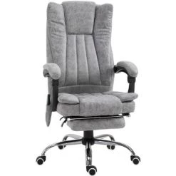 HOMCOM Fauteuil De Bureau Direction Massant Chauffant Hauteur Réglable Dossier Inclinable Repose-pied Revêtement Synthétique Gris