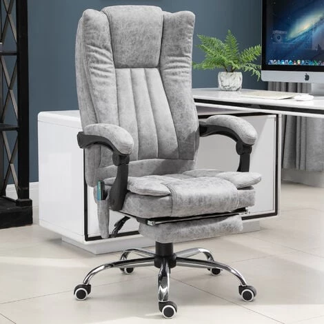 HOMCOM Fauteuil De Bureau Direction Massant Chauffant Hauteur Réglable Dossier Inclinable Repose-pied Revêtement Synthétique Gris 4 HOMCOM Fauteuil De Bureau Direction Massant Chauffant Hauteur Réglable Dossier Inclinable Repose-pied Revêtement Synthétique Gris – Image 2