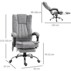 HOMCOM Fauteuil De Bureau Direction Massant Chauffant Hauteur Réglable Dossier Inclinable Repose-pied Revêtement Synthétique Gris 9 HOMCOM Fauteuil De Bureau Direction Massant Chauffant Hauteur Réglable Dossier Inclinable Repose-pied Revêtement Synthétique Gris -France HOMCOM Soldes 2022 25008363 3