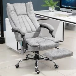 HOMCOM Fauteuil De Bureau Direction Massant Chauffant Hauteur Réglable Dossier Inclinable Repose-pied Revêtement Synthétique Gris 10 HOMCOM Fauteuil De Bureau Direction Massant Chauffant Hauteur Réglable Dossier Inclinable Repose-pied Revêtement Synthétique Gris -France HOMCOM Soldes 2022 25008363 4