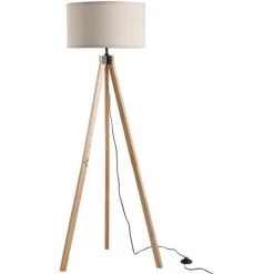 HOMCOM Lampadaire Trépied Style Scandinave 40 W Max. Dim. 45L X 45l X 152H Cm Bois De Pin Lin Beige - Beige