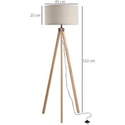 HOMCOM Lampadaire Trépied Style Scandinave 40 W Max. Dim. 45L X 45l X 152H Cm Bois De Pin Lin Beige - Beige 9 HOMCOM Lampadaire Trépied Style Scandinave 40 W Max. Dim. 45L X 45l X 152H Cm Bois De Pin Lin Beige - Beige -France HOMCOM Soldes 2022 25008490 3