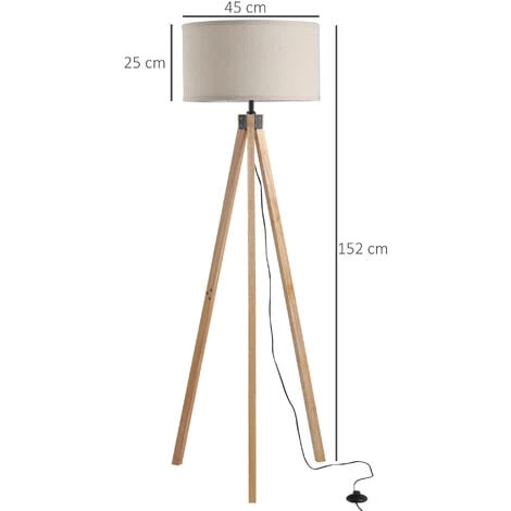 HOMCOM Lampadaire Trépied Style Scandinave 40 W Max. Dim. 45L X 45l X 152H Cm Bois De Pin Lin Beige - Beige 5 HOMCOM Lampadaire Trépied Style Scandinave 40 W Max. Dim. 45L X 45l X 152H Cm Bois De Pin Lin Beige - Beige – Image 3