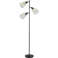 HOMCOM Lampadaire Design Industriel 3 Ampoules Max. 40 W Abat-jour Cage Métal Noir - Noir