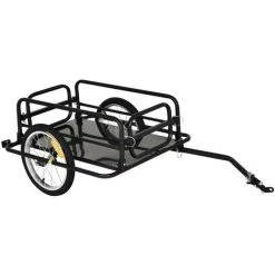 HOMCOM Remorque Vélo Remorque De Transport Pour Vélo Pliable 70L 139L X 71,5l X 49H Cm Barre D'attelage Universelle Acier Noir