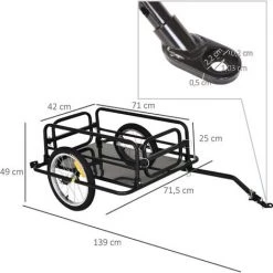 HOMCOM Remorque Vélo Remorque De Transport Pour Vélo Pliable 70L 139L X 71,5l X 49H Cm Barre D'attelage Universelle Acier Noir 10 HOMCOM Remorque Vélo Remorque De Transport Pour Vélo Pliable 70L 139L X 71,5l X 49H Cm Barre D'attelage Universelle Acier Noir -France HOMCOM Soldes 2022 25008499 4