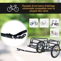 HOMCOM Remorque Vélo Remorque De Transport Pour Vélo Pliable 70L 139L X 71,5l X 49H Cm Barre D'attelage Universelle Acier Noir 11 HOMCOM Remorque Vélo Remorque De Transport Pour Vélo Pliable 70L 139L X 71,5l X 49H Cm Barre D'attelage Universelle Acier Noir -France HOMCOM Soldes 2022 25008499 5