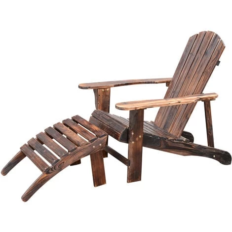 HOMCOM Fauteuil De Jardin Adirondack Chaise Longue Chaise Plage Avec Tabouret Bois De Sapin 3 HOMCOM Fauteuil De Jardin Adirondack Chaise Longue Chaise Plage Avec Tabouret Bois De Sapin