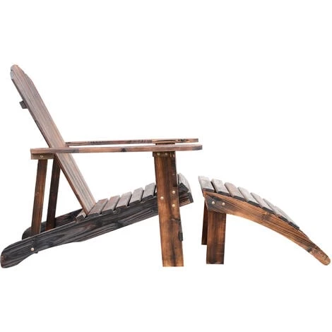 HOMCOM Fauteuil De Jardin Adirondack Chaise Longue Chaise Plage Avec Tabouret Bois De Sapin 5 HOMCOM Fauteuil De Jardin Adirondack Chaise Longue Chaise Plage Avec Tabouret Bois De Sapin – Image 3